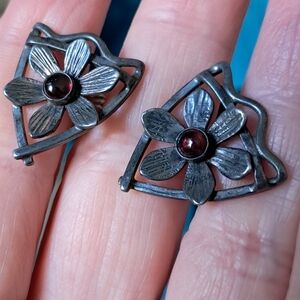 Vintage Sterling Silver 925 Genuine Garnet Artisan Handmade Earrings Set